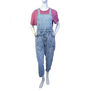 Vintage German Acid Wash Denim Overalls  | Green Contrast Stitching